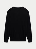 Women C-Neck  Cashmere Sweater Black   detail view on white background
