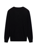 Women C-Neck Cashmere Sweater in Graphite Black, featuring soft cashmere and a sleek silhouette for versatile layering.