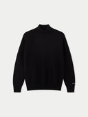 Women Black T-Neck Cashmere Sweater detail view, on white background