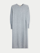 Women’s Cashmere Side-Slit Maxi Dress High Rise worn by model detail view on white background