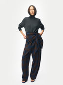 Women's Charcoal Cropped High-Neck Cashmere Sweater worn by model, front view on white background