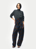 Women's Charcoal Cropped High-Neck Cashmere Sweater worn by model, front view on white background