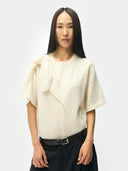 Women's Cashmere Bow-Tie T-shirt White | GOBI Cashmere