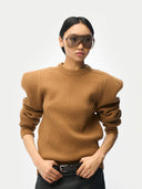 Sculpted-Shoulder Cashmere Sweater Camel - Gobi Cashmere