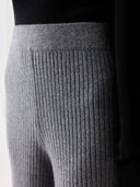 Women's Grey Cashmere Pants worn by model, detail view on white background