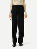 Women's Black Cashmere Straight Leg worn by model, detail view on white background