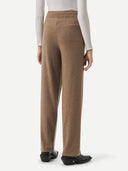 Women's Cashmere Straight Leg Jogger Taupe  worn by model, back view on white background