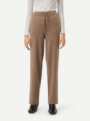 Women's Cashmere Straight Leg Jogger Taupe  worn by model, front view on white background