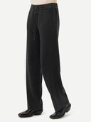A pair of dark charcoal gray knit wide-leg pants with a drawstring waist, shown flat against a light gray background. #color_charcoal