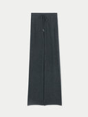 A pair of dark charcoal gray knit wide-leg pants with a drawstring waist, shown flat against a light gray background. #color_charcoal