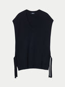 Women's V-neck Cashmere Maternity Top Black detail view on white backround
