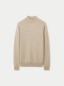 Women's Warm Grey Cashmere Mock Neck Sweater detail view on white background