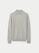 Women's  Grey Cashmere Stand-Up Collar Sweater detail view on white background