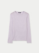 A light lavender ribbed knit long-sleeve top with a crew neck, displayed flat against a light gray background. #color_pale-orchid