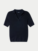Cashmere Silk Women's Polo Shirt Black   detail view on white background