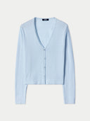 Women's Lightweight Cashmere Silk Cardigan Blue detail view on white background