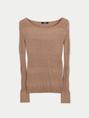 Women's Ribbed Cotton Silk Cashmere Blend Sweater Timber Wolf detail view on white background