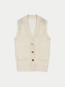 Beige knitted cashmere vest with buttons on a white background #color_off-white