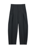 Barrel-Leg Cashmere Pants in black, featuring high-rise waist, pleats, and tailored waistband for a modern look.