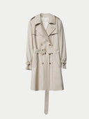 Women's Double Breasted Cashmere Trench Coat Warm Grey detail view on white background