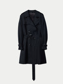Women's Double Breasted Cashmere Trench Coat Black detail view on white background