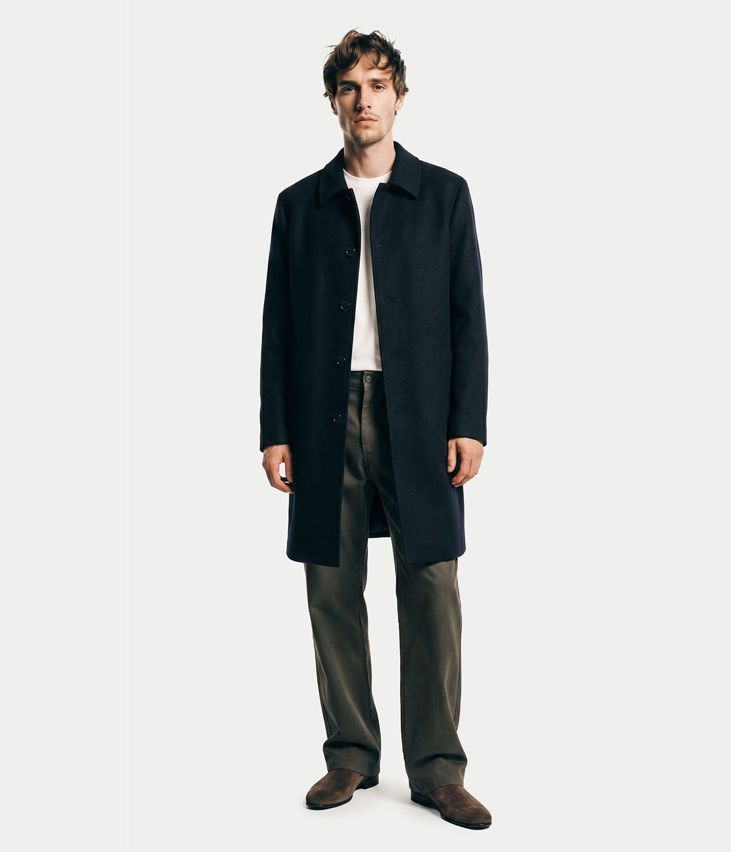 GOBI モンゴルカシミヤ ステンカラーコート ネイビー GOBIカシミヤ | 高級モンゴル産カシミヤ衣料