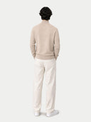 Men's Beige Half-Zip Cashmere Sweater  worn by model, back view on white background  