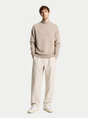 Timeless Mock Neck Cashmere Sweater Taupe worn by model, front view, on white background