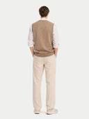 Men's Taupe  Cashmere Vest worn by model, back view on white background