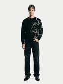 Men's  Black Cashmere Horse Jacquard Sweater worn by model, front view on white background