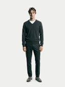 Men's Charcoal V-Neck Cashmere Sweater worn by model, front view on white background