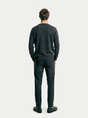 Men's Charcoal V-Neck Cashmere Sweater worn by model, back view on white background