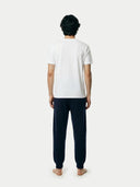 Men's Cashmere Jogger Navy  worn by model, back view on white background
