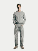 Men's Grey Crewneck Cashmere Sweater worn by model, front view on white background