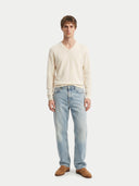 Men's White  V-Neck Cashmere Sweater  worn by model, front view on white background