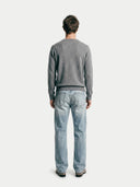 Men's DIm Gray V-Neck Cashmere Sweater worn by model, back view on white background #color_gray