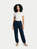 Women's Cashmere Sweatpants India Ink worn by model, front view on white background