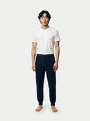 Men's Cashmere Jogger Navy  worn by model, front view on white background