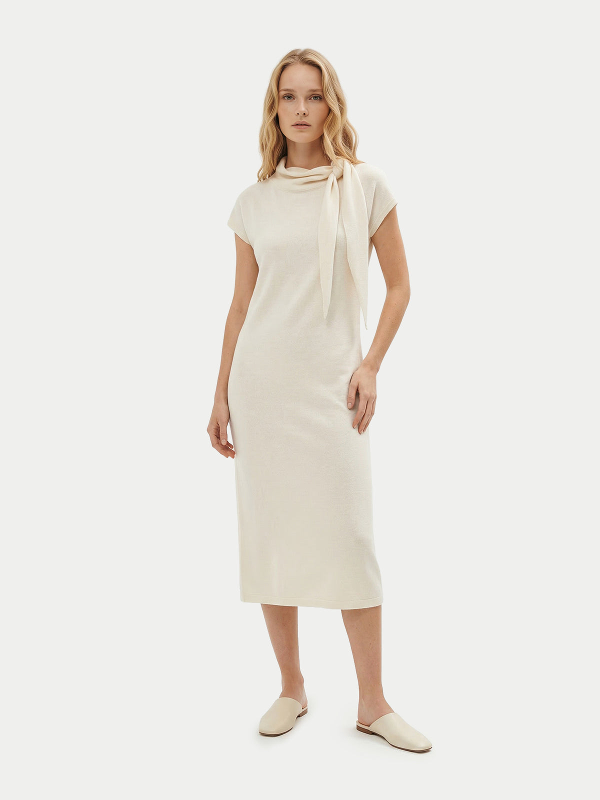 white cashmere dress Elegant Off-Shoulder Long with Lining for Fall We Canary Houze cool evenings Soft Goat Cashmere Blend Maxi