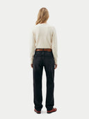 Women's White Cashmere Argyle Cardigan worn by model, back view on white background