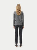 Timeless Cashmere V-Neck Sweater Dim Gray worn by model, back view, on white background