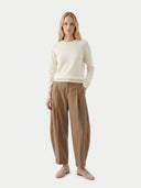 Barrel-Leg Cashmere Pants Sepia detail view on white background #color_dark-brown
