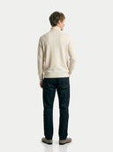 Men's Off-White Turtleneck Cashmere Sweater worn by model, back view on white background