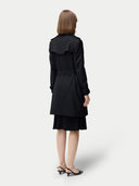 Women's Double Breasted Cashmere Trench Coat Black worn by model back view on white background