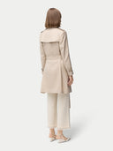 Women's Double Breasted Cashmere Trench Coat Warm Grey worn by model back view on white background