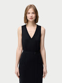 Black sleeveless cashmere dress on a white background. #color_graphite-black