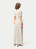 Women's Lace-Knit Cashmere Silk Top Whisper White  worn by model, back view on white backround