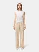 Women's Cashmere Silk Sleeveless Top Whisper White worn by model, front view on white backround
