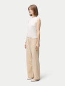 Women's Cashmere Silk Sleeveless Top Whisper White worn by model, back view on white backround