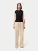 Women's Cashmere Silk Sleeveless Top Black worn by model, front view on white backround